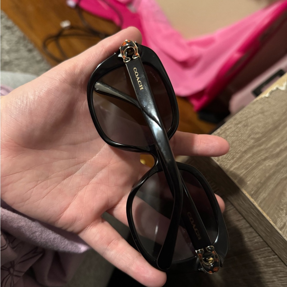 Coach Black Sunglasses with Gold and Orange Detail - Picture 4 of 4